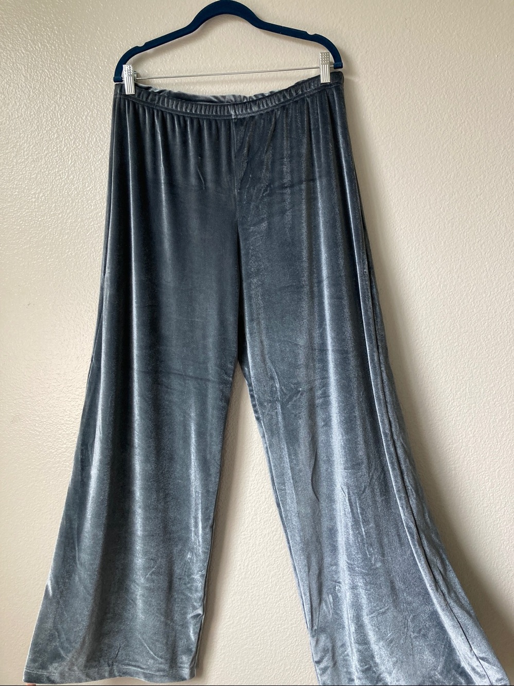 NWT Bryn Walker Velvet Palazzo Pull on Pant in Grey Relaxed fit High Waist sz XL